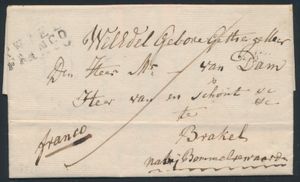 1824 Lettre complète de Tiel à Brakel en bel état, destination intéressante, tb