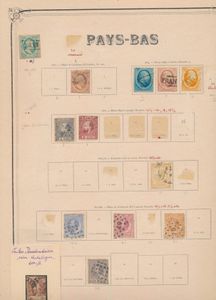 Divers sur des feuilles d’album anciennes, dont néerlandais, le Luxembourg, principalement l’Angleterre avec des timbres de meilleure qualité, dont Penny black, 1840 two pence blue (2x spacefillers), beaucoup de red pennies, half pennies dont plate 20, Edward VII avec 2/6 tm £1 green, valeur cat. ÉNORME, tb/b/à voir.