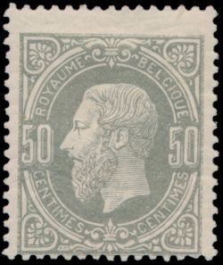 N° 35A '50c lichtgrijs' plakkerrestje maar zeer frisse zegel, miniem origineel lichtpuntje, m (OBP €160)