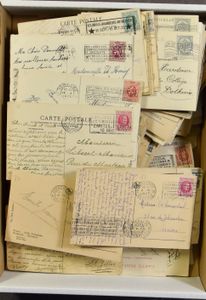 Mooie collectie (+/-200 stuks) van mechanische vlagstempels, meestal met spreuken, ook enkele met verschillende golvende lijnen, voor de specialist, meestal periode begin van de 20ste eeuw, zm/m