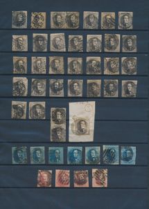 N° 1/12A, verzameling klassiek (30 ex.), met boorden, griffen, enkele afstempelingen, o.a. N° 1, 2A (2x), 3 (2x), 4 (2x),…. voor de specialist, zm/m