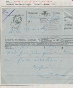 1912 Telegram, vanuit Enghien, met afstempeling 8 hoek Gand (SUD), dd. 15 november 1912, naar Wondelgem, Serie G, n° 7 - Bon 106-1908, met mooie zwarte stempel in kader in 4 lijnen 