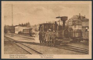 Kamp van Eisenborn, de krijgsstatie, in het station, met trein/tram, uitgeverij Hubert Marx, Camp d'Eisenborn, zm