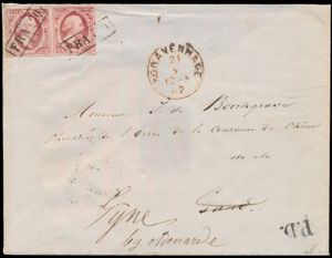 1862 Lettre de La Haye à Audenaerde affranchie avec une belle paire de 