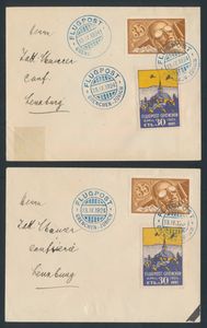 13.4.1924 Flugtag Grenchen twee brieven, beide gefrankeerd met de voor deze gelegenheid uitgegeven vignette (SBK 7I, cataloguswaarde CHF 60 op brief) naast een 35rp luchtpostzegel (SBK F6, cataloguswaarde CHF 120 op brief), voorzien van een speciale luchtpoststempel in blauw, Zürich aankomststempel op de achterkant, kleine gebreken maar over het algemeen in goede staat, zm