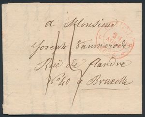 1834 Voorloper met inhoud vanuit Soignies, (Herlant 21), dd. 24 augustus 1834, naar Bruxelles, port 15 centiemen, zm