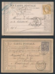 1873/1878, 36 briefkaarten binnen Noordelijk Frankrijk, alle verzonden naar Hautmont, meest gefrankeerd met Yv. n° 55 Cérès 