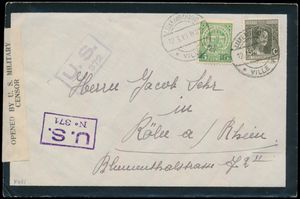 1919 Rouwcouvert naar Köln met dubbele U.S. censuur, zm