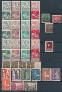 1910/1952, N° 84/91 ** (3x), 184/86 **, 186 ** (strip van 4), 258/66 *, 325 **, 504/11 ** en 892/97 **, zm (OBP € 851)