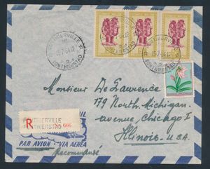 1954 Lettre par avion en recommandé affranchie par n° 290 (3x) 