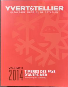 Samenstelling van 7 catalogi Yvert & Tellier “Timbres des Pays d’Outre-Mer”, reeks bestaande uit volume 1 t.e.m. 7; gelijmd; Frans; zachte kaft; in goede staat