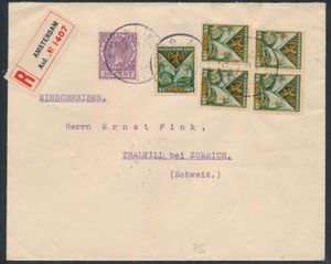 1926 Lettre R d'Amsterdam vers la Suisse avec affranchissement n° 166 