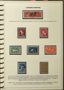 Très belle collection sur l'histoire de l'Europe en 19 albums, avec des séries, des blocs, des carnets, des documents postaux, dont les 2 séries phares sport Bulgarie **, BL Ostropa Reich gest., Grèce reconstruction 1951 **, etc., tb (valeur catalogue très élevée)
