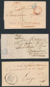 Franse periode tot 1850, verzameling voorlopers, vele vertrekplaatsen, grensafstempelingen, enkele naar het buitenland (België, Frankrijk, Duitsland, enz.), naar onze buurlanden, veel brieven zijn grensoverschrijdend, 76 exemplaren, voor specialist van porten en grenstarieven, in album, zm/m
