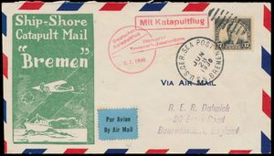 2.7.1930 N° 17a (Mi. Zeppelin Specialised), catapult post illustrated cover posted aboard the 