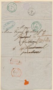 1848 Voorloper zonder inhoud, vanuit Bruxelles, dd. 1 september 1848, naar Gontreuil, aankomststempel Type 18 Givry, port 3 decimen, teruggestuurd naar Bruxelles (Debourse Mons ovale stempel rood), ontvangstempel is met vacatienummer, zm