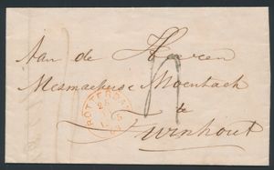 1863 Voorloper met inhoud, vanuit Rotterdam, dd. 25 november 1863, naar Turnhout, mooie grensstempel 
