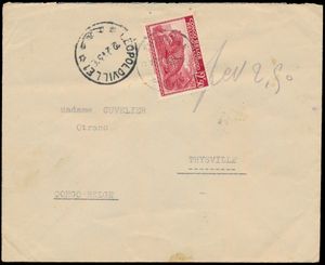 1942, cover sent under cover from (Portugal), to Thysville in Belgian Congo, transit via Leopoldville where the handwritten 