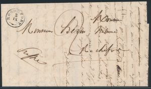 1849 Voorloper met inhoud, vanuit Rochefort, (Type 18 stempel, Herlant 4), briefaanhef is Tellin, dd. 3 september 1849, naar Rochefort, met port 2 decimen, zm