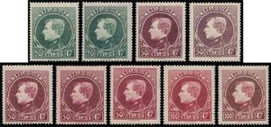 N° 290A/92B Alle kleuren van de Mechelse druk (behalve n° 290C zwartgroen), fotocertificaat Balasse dd. 01.05.2025, zm (OBP €2.490)