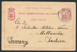 EP Stibbe No. 5 '15c red on cream' cancelled in Banana on 14 January 1892, destination Germany, 2 folds, fine condition/to be checked