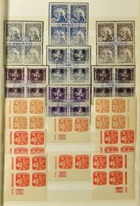 1920/1940 Gespecialiseerde verzameling in insteekboek, met types, bladboorden, drukkertekens, zm/m