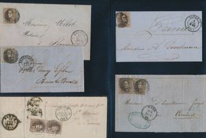 Lotje medaillon brieven, 5 ex. w.o. een afstempeling D.56-Anthee, verticaal paar, zie scan, zm