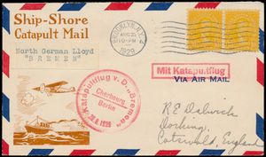 28.8.1929 N° 4a (Mi. Zeppelin Specialised), catapult post illustrated cover sent from Brooklyn, NY to England aboard the 