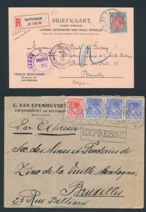 Accumulation of 33 letters sent from the Netherlands to Belgium, including censored and registered letters, vf/f