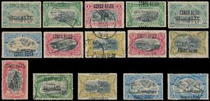 1909, accumulation in small stock book of 135 stamps, 1909 issues (local, typo and Brussels overprints), various cancellations, also curiosity, Prince issue (9 stamps with cert.), 
