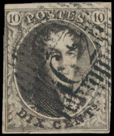 Nr. 3 „10c. braun”, vollrandig, Abstempelung D.62-Wuestwezel, einwandfrei (OBP 115 € + COBA 50 €)