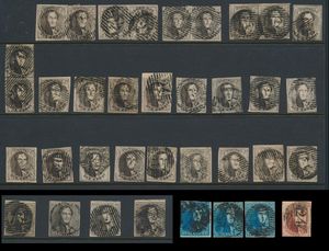 N° 1/12A, mooie verzameling klassiek, met strippen, paren, griffen, enkele afstempelingen, o.a. n° 1, 2A (2x), 3 (6x), 4 (4x), 5 (4x), 8 (3x), 8, 