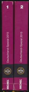 Michel, Deutschland-Spezial 2015 in 2 volumes, Band 1: 1849 bis April 1945 + Band 2: Ab Mai 1945 (Alliierte Besetzung bis BRD); gedrukt; ingebonden/gelijmd; Duits; harde kaft; in goede staat