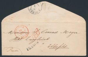 1850 Voorloper als briefomslag (met inhoud), vanuit Verviers (Herlant 37, type 15), dd. 30 april 1850, naar Ebberfeld (Prusse-Duitsland), mooie stempel 