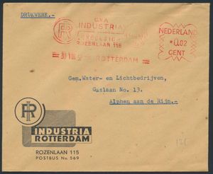 1952 Enveloppe commerciale rare, Industria Rotterdam avec affranchissement rouge 