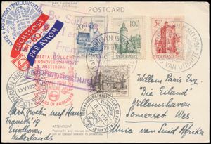 1951 Émission de timbres d'été FDC envoyée en Afrique du Sud, cachet officiel du premier jour d'Eindhoven et divers autres cachets commémoratifs, NVPH 569-572, valeur catalogue 375 €, tb