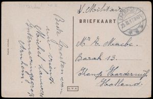 1917 Première Guerre mondiale, carte vue Arnhem par poste de campagne, 