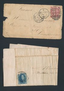 Restlotje brieven, 3 voorlopers (w.o. Dunkerque - Brugges), 2 medaillon brieven en 1 brief vanuit Jersey naar Dunkerque, m/ntz