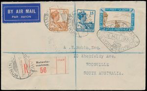 1931 Abel Tasman R-vlucht van Batavia naar Woodville (Australië) met LP 13, Wilhelmina n° 118 en 127, zm