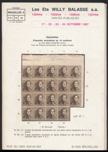 Les Willy Balasse s.a. 1324me, 1325me, 1326me et 1327me ventes publiques; Willy Balasse; Willy Balasse; 1987; gedrukt; gelijmd; Frans; 70 pag.; zachte kaft; in redelijke staat