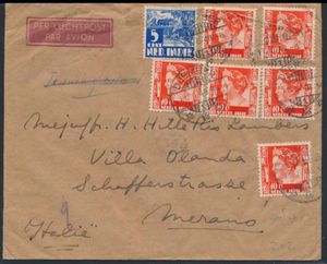 1948 Luchtpostbrief van Djember naar Merano (Italië) met Kreisler frankering 