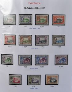 George VI, uitgebreide verzameling in ringband met veel verschillende gebieden, vrijwel alles postfris (Indiase Staten met scharnier) o.a. Dominica, Cook, Guyana, Bechuanaland, Basutoland, Antigua, Virgin Islands, Grenada, Sierra Leone, Sarawak, St.-Helena, St.-Lucia, Malta, zm