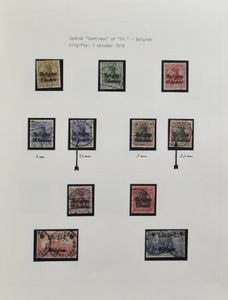 1914/1918 Verzameling van 29 brieven of kaarten en 33 zegels op bladen met informatie, aangetekend, expres, oorlogsgevangenen, enz., zm/m
