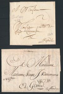 Restlotje van 4 voorlopers (w.o. Courtrai van 1684) en 1 oud document (1794), zm