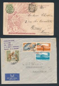 1875/1960 Samenstelling +/-250 brieven of kaarten met diverse frankeringen en stempels, naamstempels, enkele Belgisch-Congo, zm/m/ntz