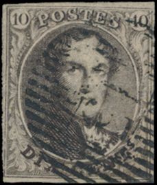 Nr. 3 „10c. braun”, vollrandig, Abstempelung D.13-Dour, einwandfrei (OBP 115 € + COBA 20 €)