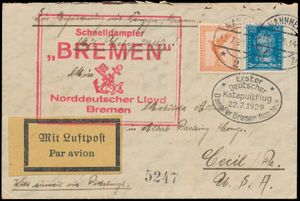 22.7.1929 N° 2a (Mi. Zeppelin Specialised), catapult post cover carried aboard the 