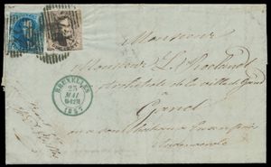 1857 N° 6/7, on letter with contents, N° 7 is fully margined, cancel P.24-Bruxelles (14 bars), dated 23 May 1857, to Gand. The letter is franked with 30 centimes, which is incorrect franking. There is no indication of a higher weight. The cancellations (three times cancelled P.24) are aligned with the stamps and the letter, overfrankage of 10 centimes, vf