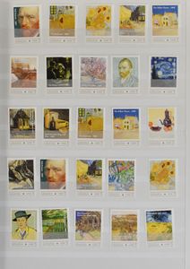 Vincent Van Gogh, verzameling private uitgiften in 2 insteekboeken, zegels en omslagen, zm