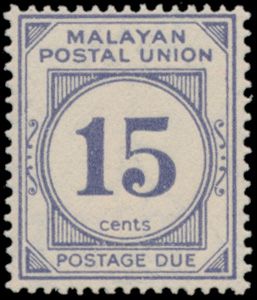 1936/1937 'Periode George VI' Malayan Postal Union Strafport N° D 1/13, 18/19 en 21, zm (SG £ 398)